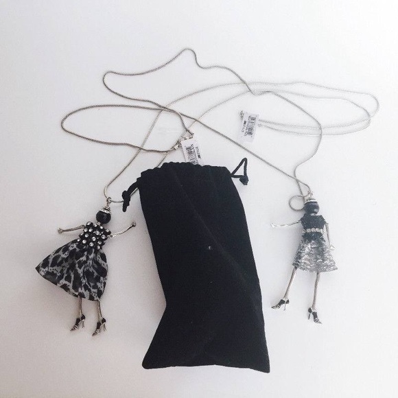 Black & Silver Rhinestone Swinging Doll Necklace - Picture 3 of 3